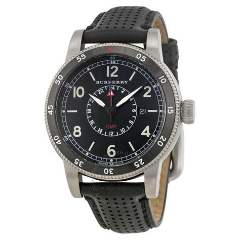 Burberry The Utilitarian GMT Black Dial Black Leather Men's 